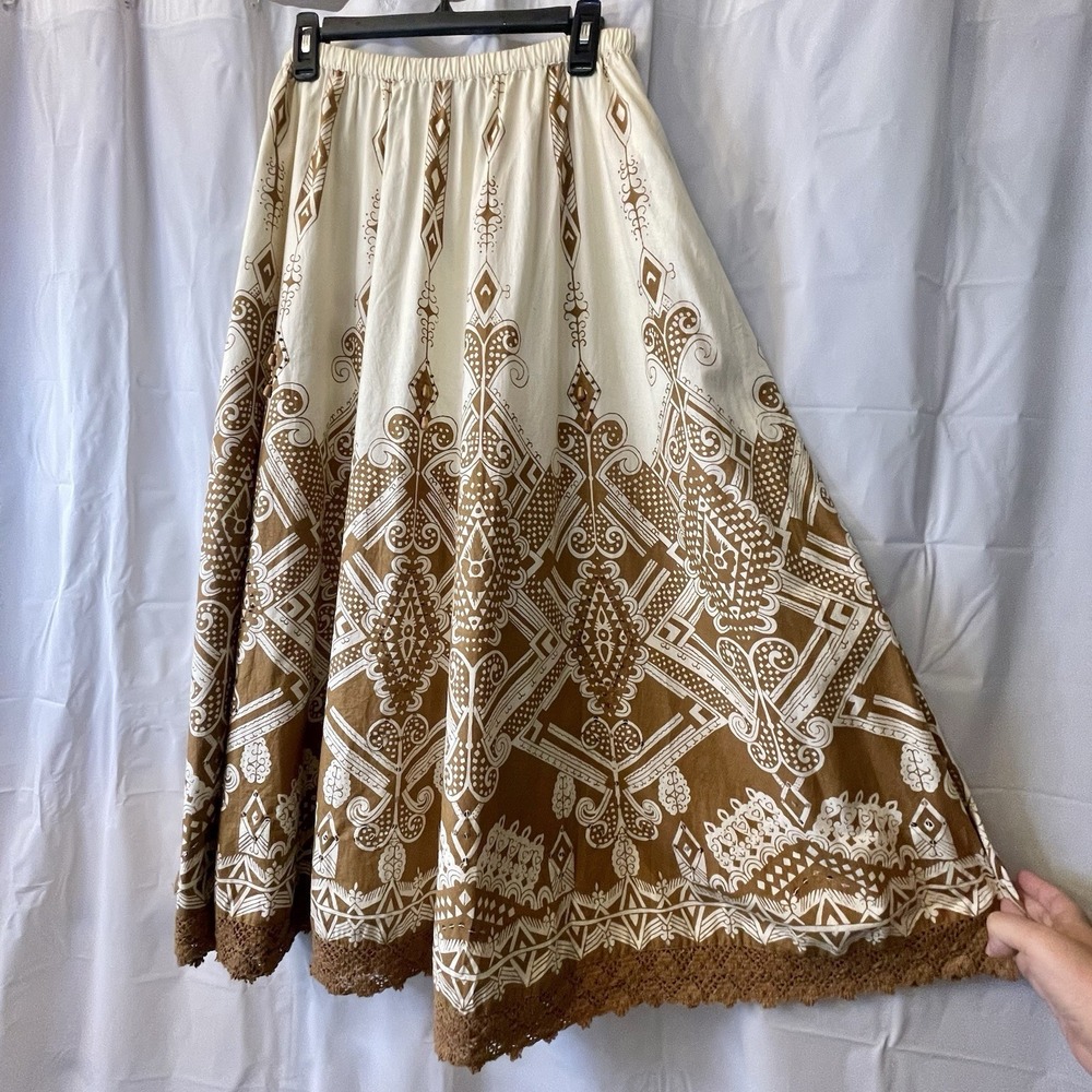 Tantrums Vintage Women Sz M Maxi A-Line Skirt Crochet Beaded Lined Cottage Boho